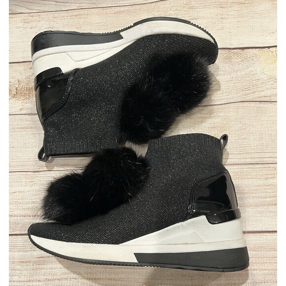 Michael Kors Skyler Pom-Pom Metallic Stretch-Knit Sock Sneaker Size 7 - Picture 5 of 10